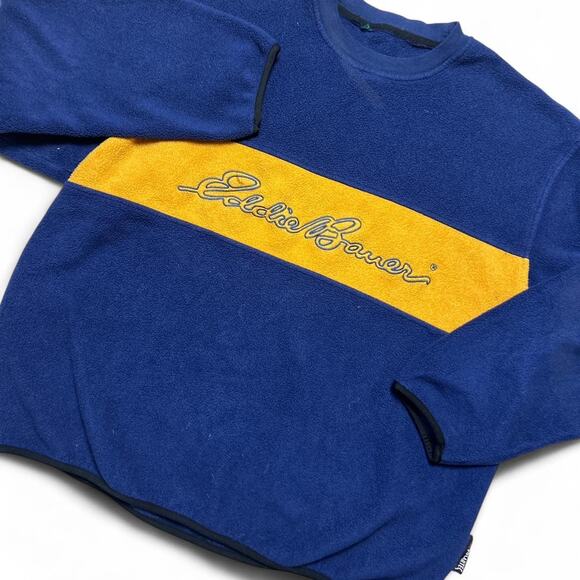 Eddie Bauer 90s Vintage EBTEK Blue Yellow Polartec Fleece Pullover Sweatshirt XL - Picture 5 of 5